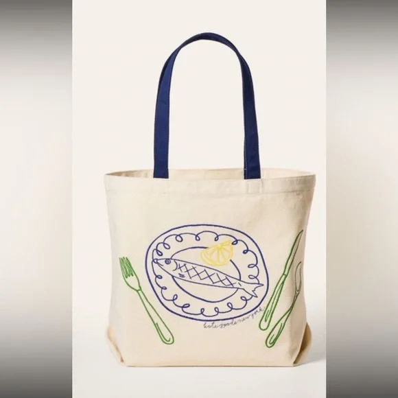 NWT Fish Embroidered canvas tote bag Kate Spade New York X Target Natural - Picture 1 of 3